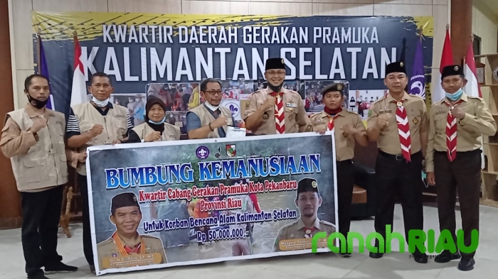 Bumbung kemanusiaan Bencana Pramuka Pekanbaru tiba di Kalimantan Selatan